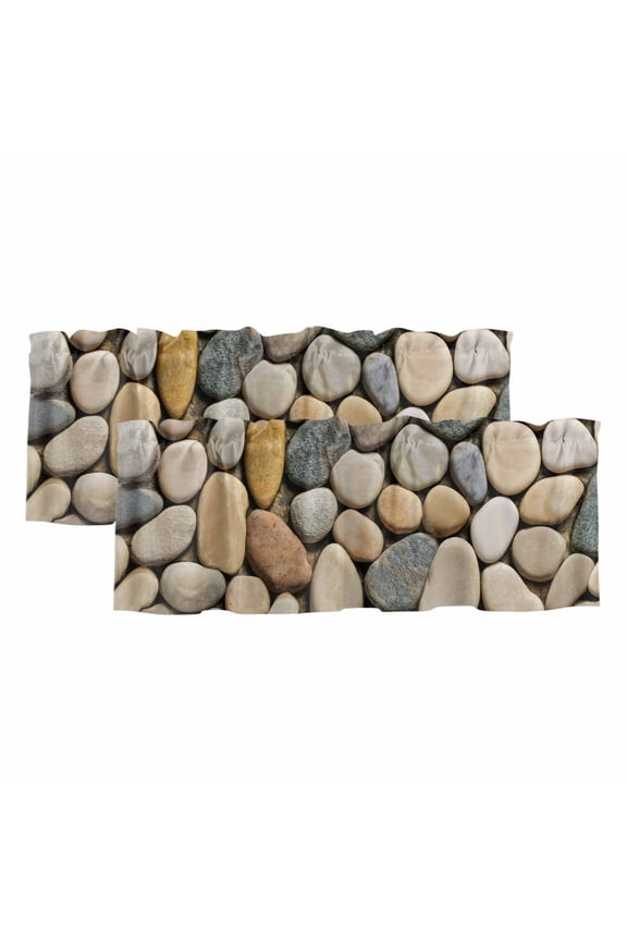 2 Pack Valances for Windows 42 x 18 Inch, Cobblestones Decorative Kitchen Curtain Valance, Gravel Rock Natural Stones Pattern Art Rod Pocket Short Curtains Window Treatment for Bathroom/Cafe