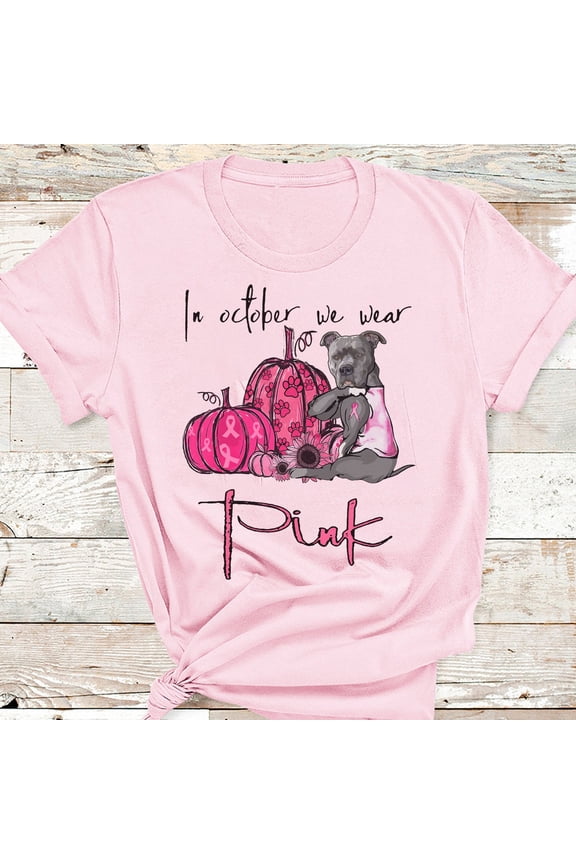 In October We Wear Pink Pumpkin Pitbull Breast Cancer Awareness T-shirt
