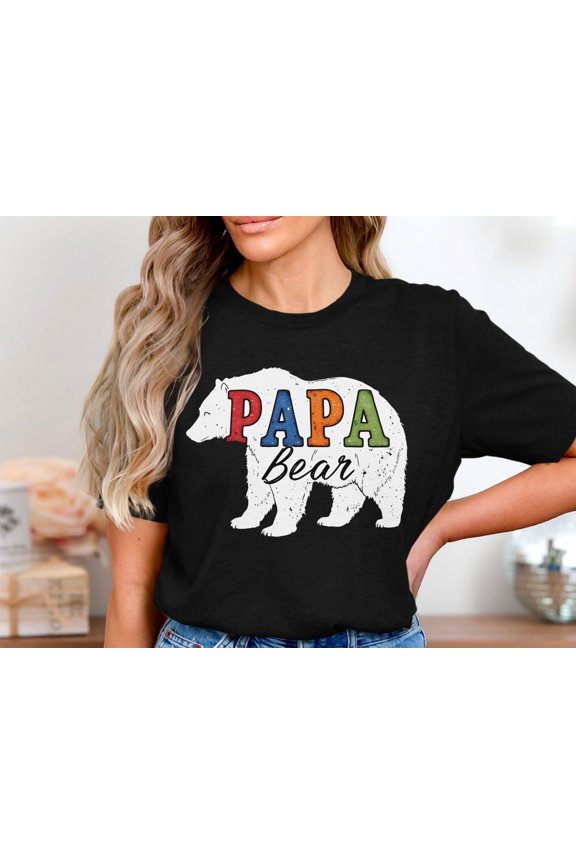 Papa Bear T-Shirt, Cute Colorful Dad Bear Shirt, Father's Day Gift Tee, Matching Family Bear Graphic, Dad Life Woodland Animal Tee