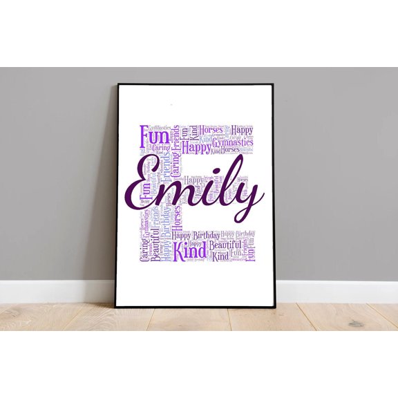 JavaC Personalised Initial Name Word Cloud Print, Birthday, Best Friend, Mothersday, Fathersday