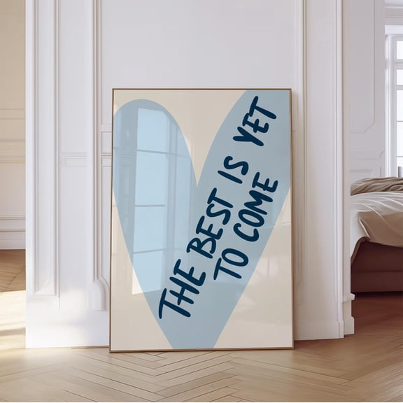 JavaC The Best Is Yet To Come Wall Art Poster Navy Blue Preppy Poster Trendy Heart Wall Art Aesthetic Dorm Decor Bedroom Wall Art Quote