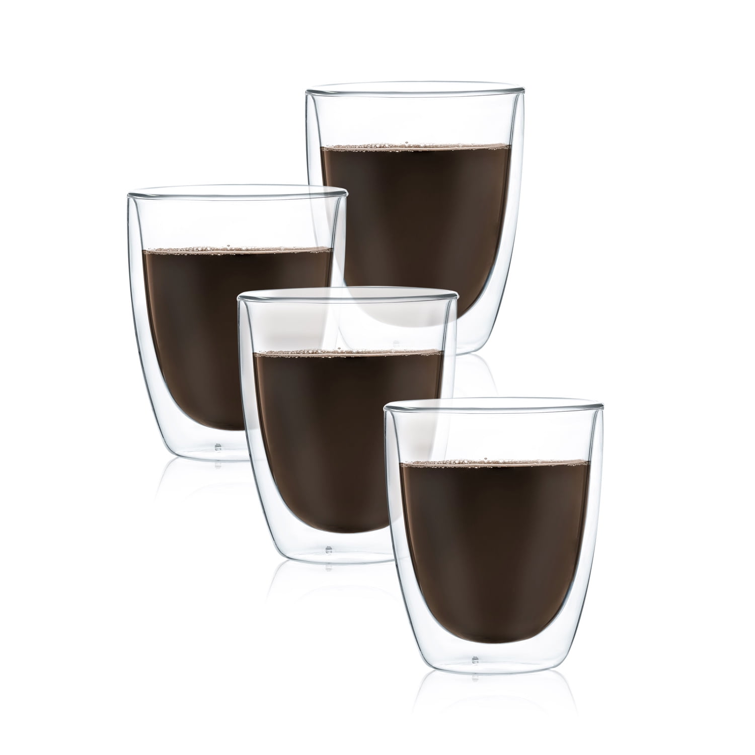 Double Wall Cappuccino Glass Mugs 8.5oz, Clear Coffee Mug Set Of 4