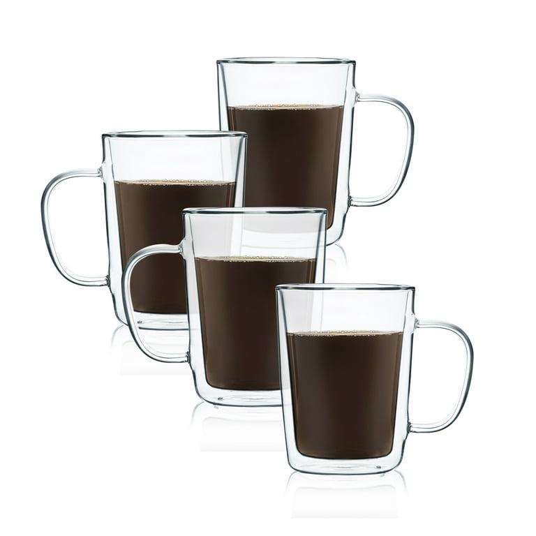 4-Pack 12 Oz Double Walled Glass Coffee Mugs with Handle,Insulated Lay –  J'ouvert Coffee