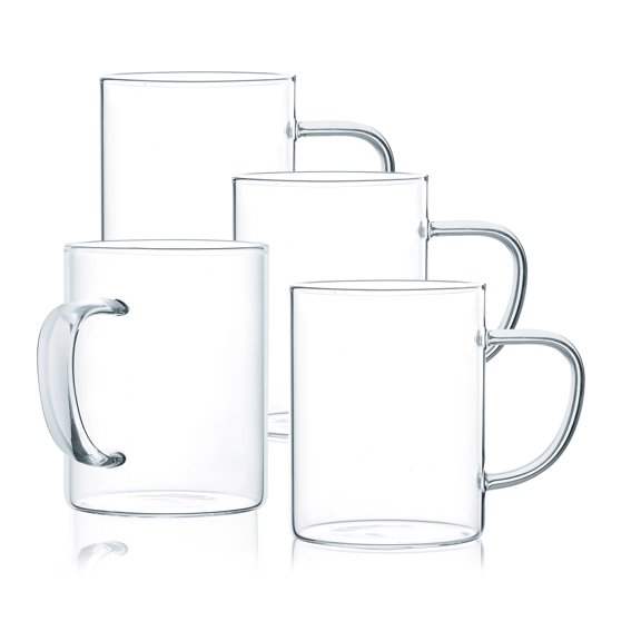 JavaFly Glass Mug, Set of Clear Cups for Cold and Hot Drinks, 10.5 oz.