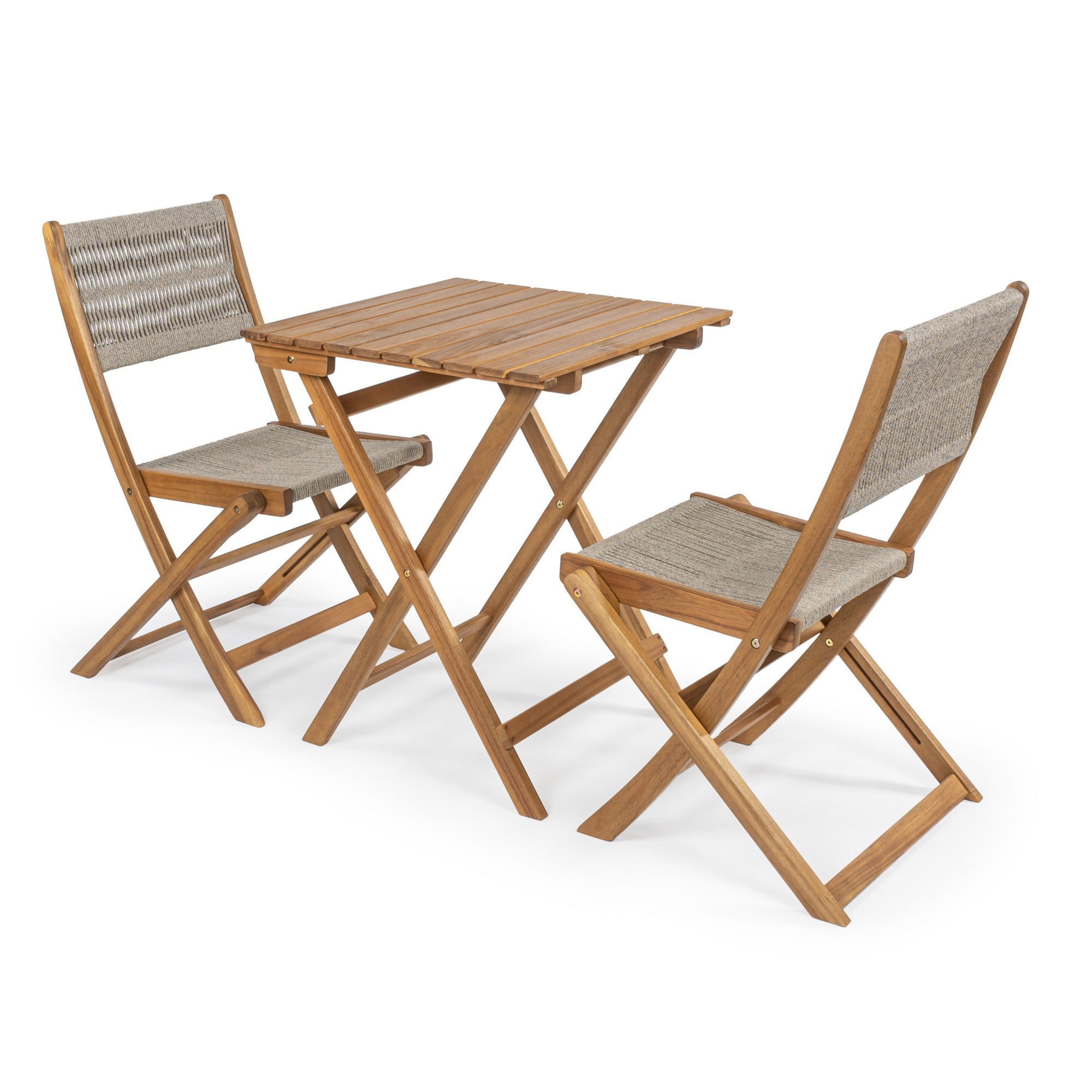 Beige and Teak Brown Acacia Wood Outdoor Folding Bistro Set