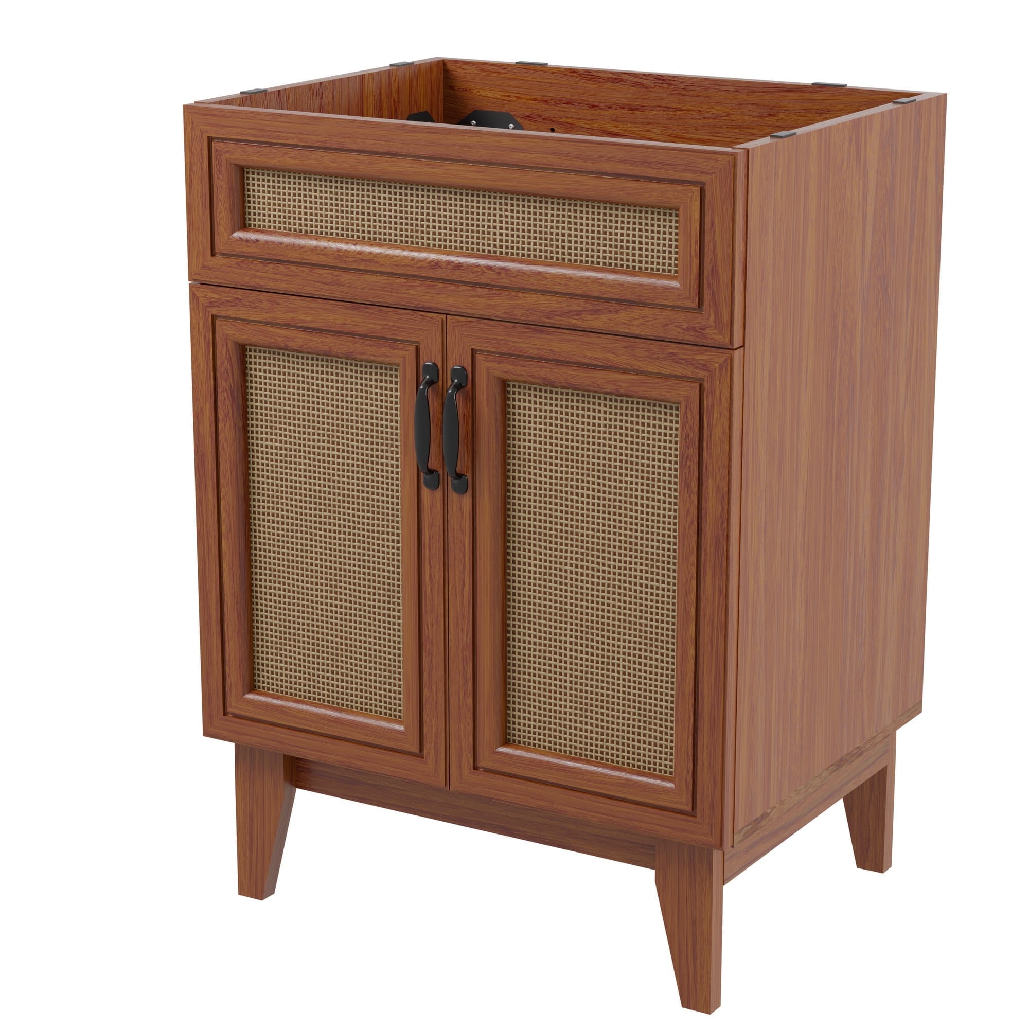 Javer 24" Walnut Rattan 2-Shelf Bath Vanity Cabinet