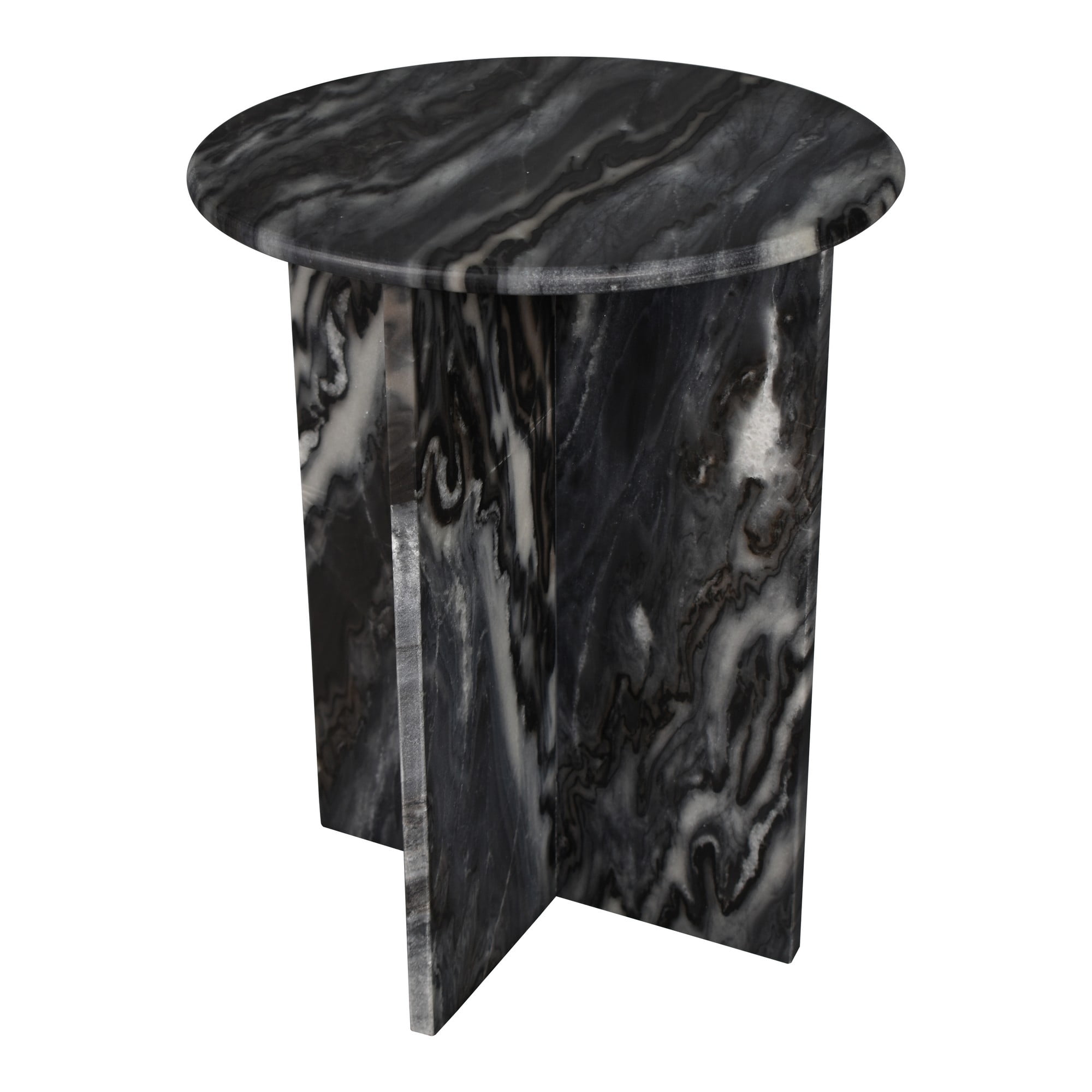 Gray Marble Round X-Shaped End Table