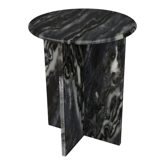 Javier 17.75" Contemporary Natural Marble Handmade X-Shaped End Table, Black/Gray