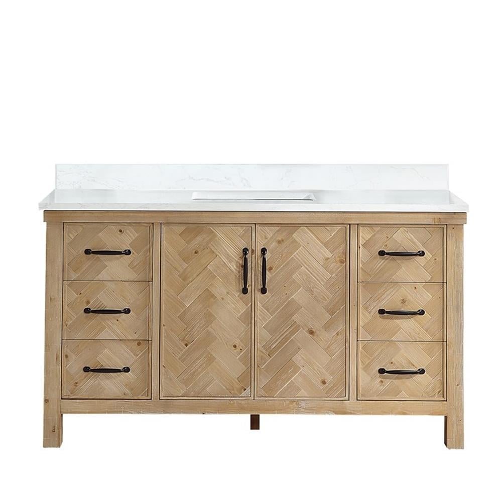 Javier 60" Spruce Antique Brown Vanity with White Stone Top