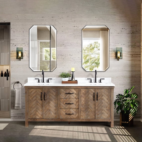 Javier 72" Bath Vanity in Spruce Antique Gray with White Grain Stone and Mirror