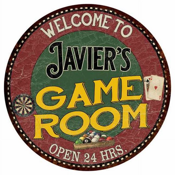 Javier's Game Room 14" Round Metal Sign Bar Kitchen Red Wall Decor 100140032299