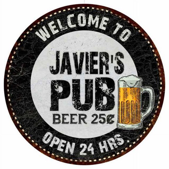 Javier's Pub 14" Round Metal Sign Beer Bar Black Wall Decor Gift 100140039298