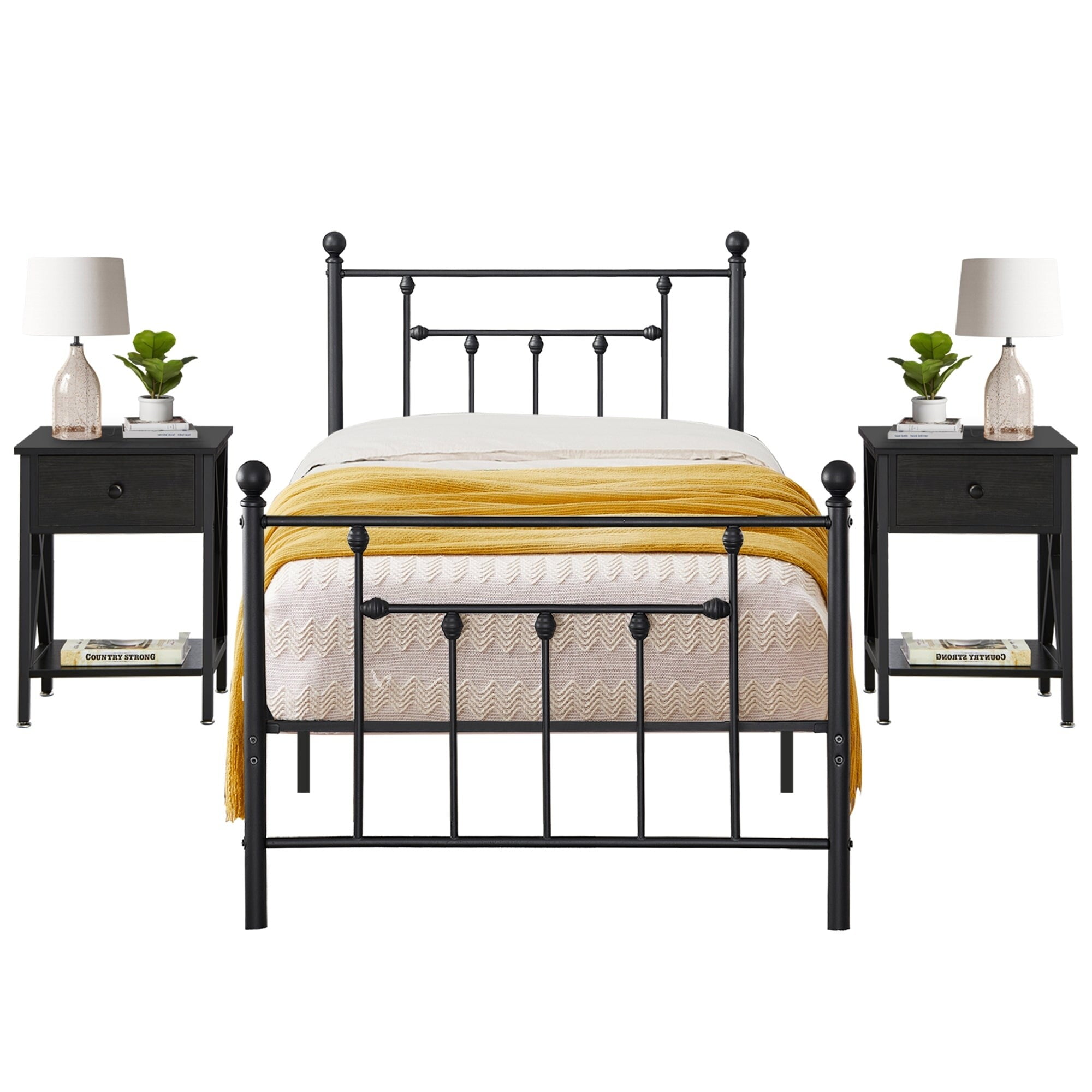 Javlergo 3Piece Bedroom Sets Black Nightstand Twin
