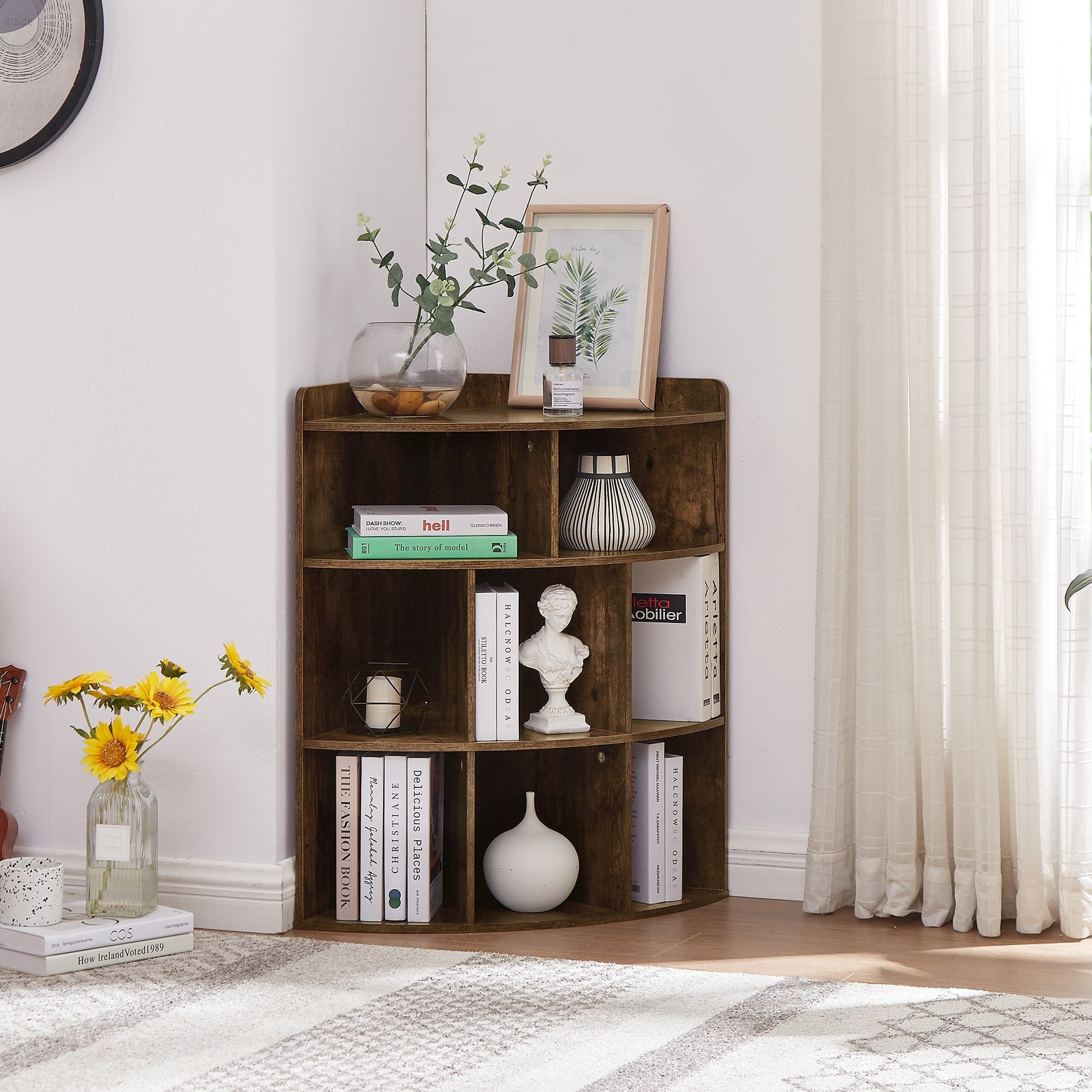 Javlergo 4Tier Corner Storage 8 Cube Triangle Bookcase Bookshelf for Home Office Brown