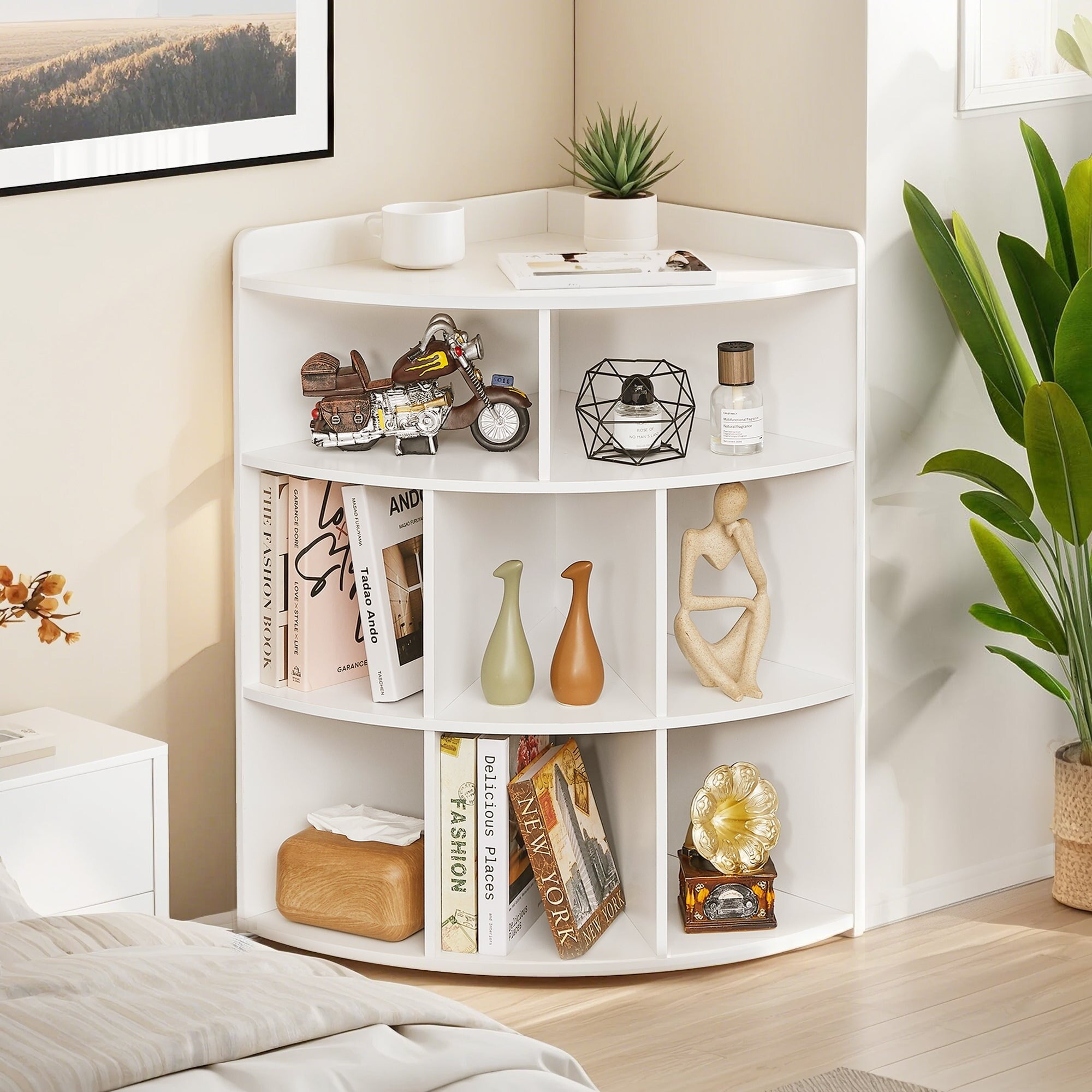 Javlergo 4 Tier Corner Bookcase 8 Cube Triangle Bookcase Bookshelf Storage Cabinet for Home Office Bedroom Living Room White Walmart