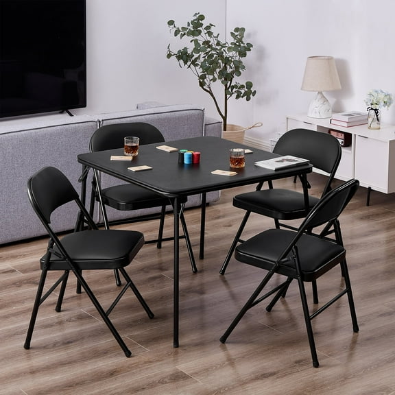 Javlergo 5 Piece Folding Table and Chair Dining Set Black