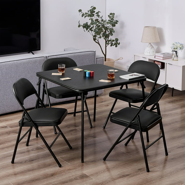 Javlergo 5 Piece Folding Table and Chair Set Square Folding Card Table and 4 Folding Chair for Indoor and Outdoor Black