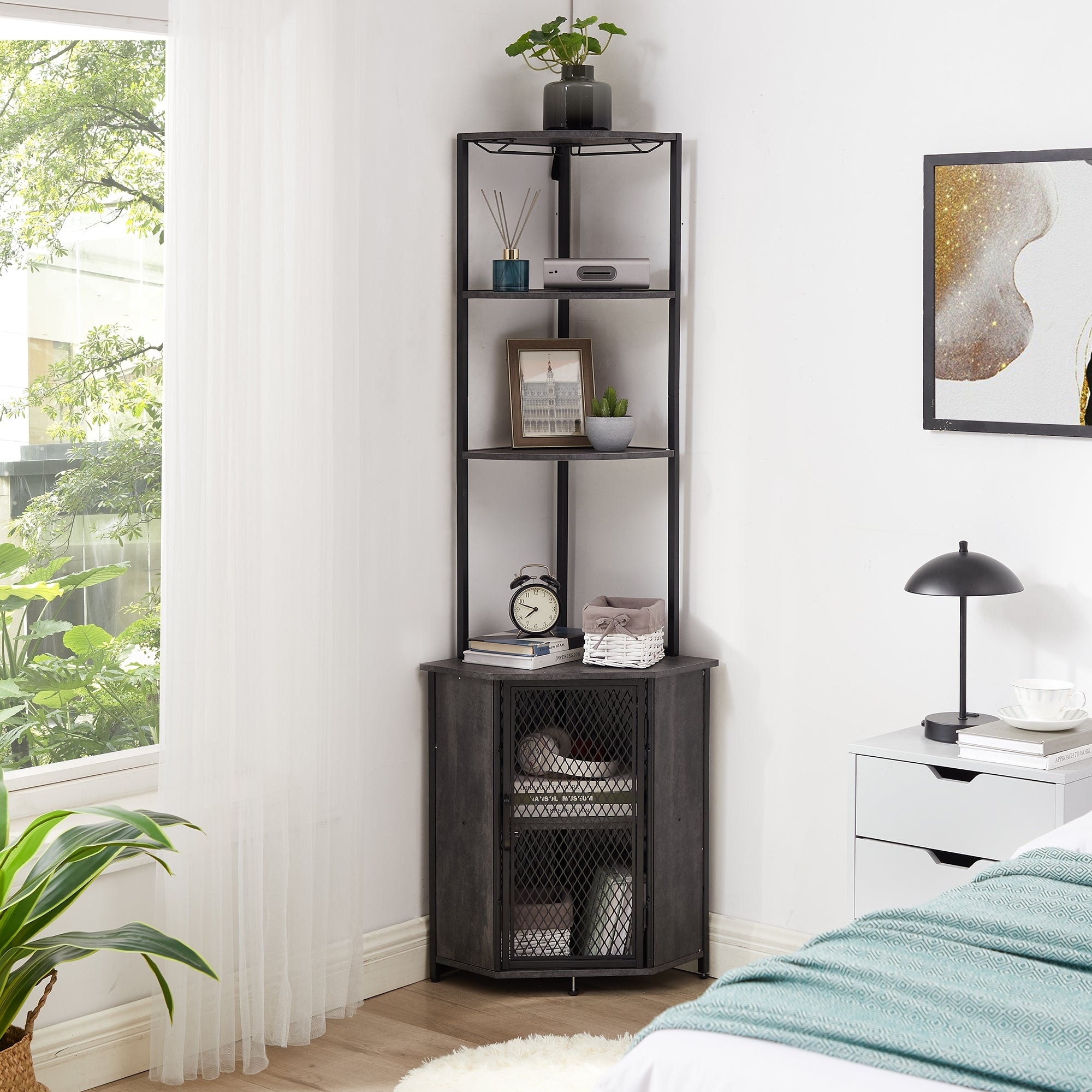 Javlergo 5-tier Corner Bookshelf with Storage Cabinet Free Standing ...