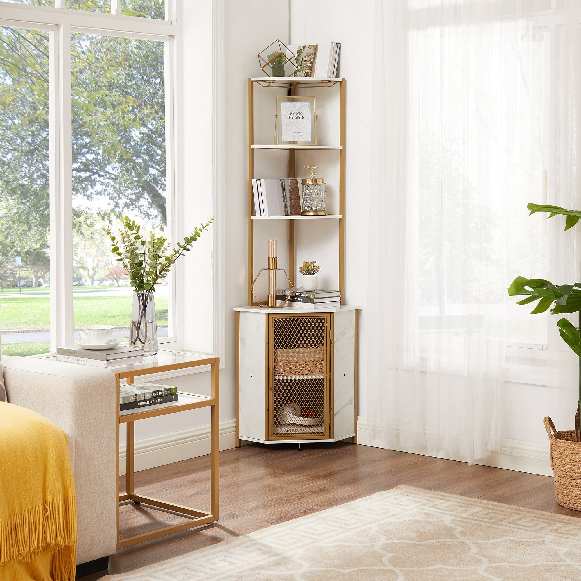Javlergo 5-tier Corner Bookshelf with Storage Cabinet Free Standing ...
