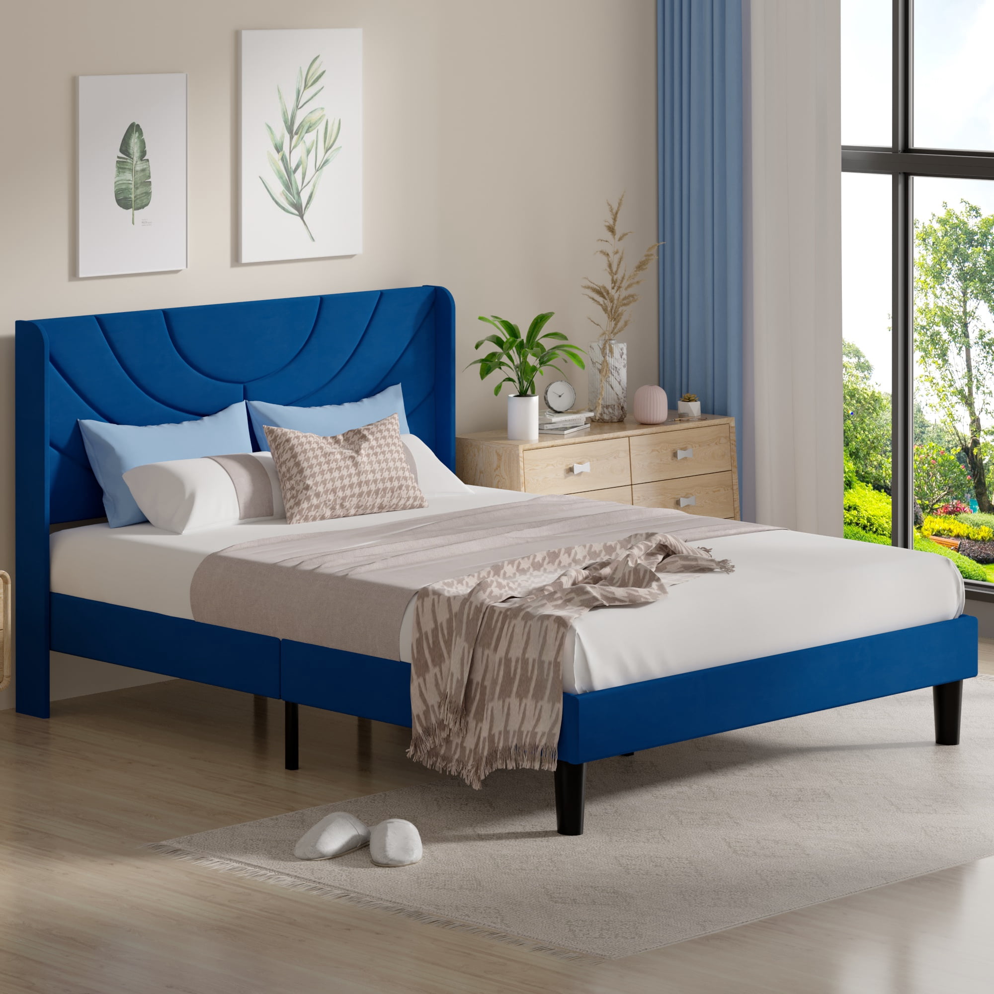 Javlergo Full Bed Frame, Upholstered Platform Bed Frame with Headboard ...