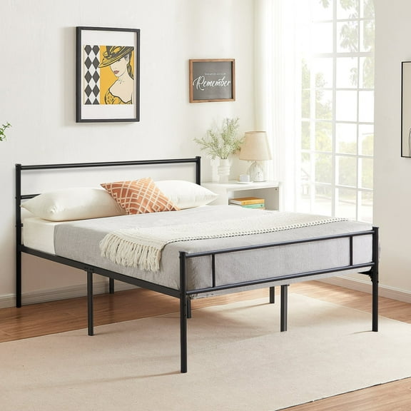 Javlergo Full Size Metal Platform Bed Frame with Modern Headboard and Footboard, Black