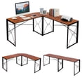 thumbnail image 1 of Javlergo L Shaped Folding Computer Desk, Modern Corner Gaming/Writing Table for Home Office, No Assembly Needed, Brown, 1 of 7