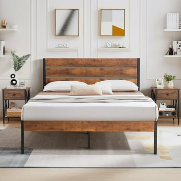 Javlergo Modern 3-Pieces Bedroom Set with Platform Bed Frame and Nightstands Brown Nightstands Full