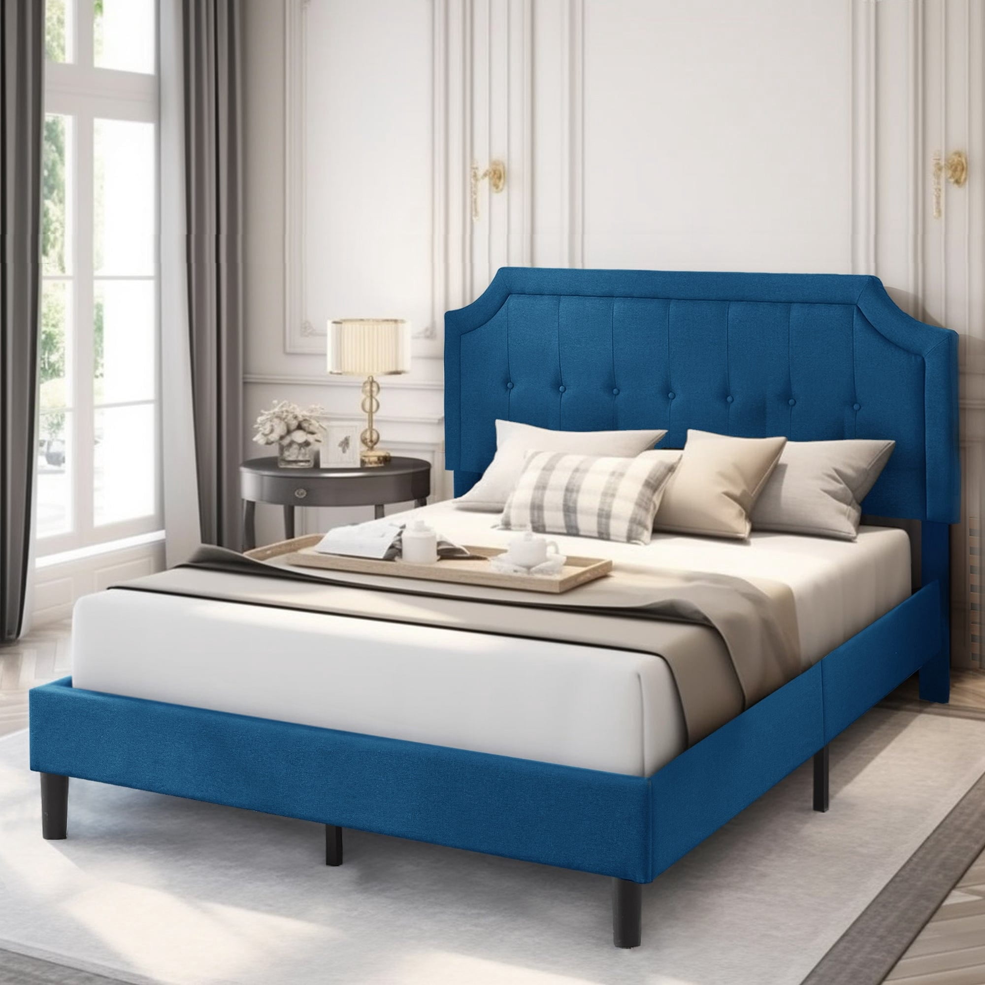 Javlergo Modern Upholstered Bed Frame with Height Adjustable Headboard ...