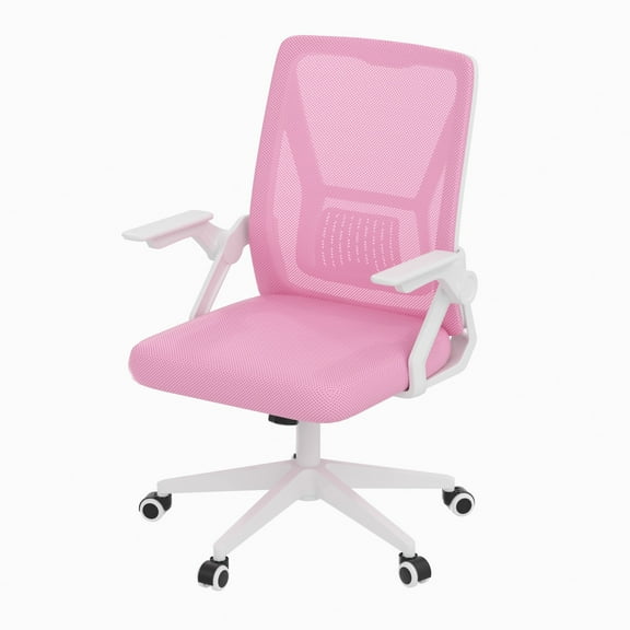 Javlergo Office Chair, Ergonomic Desk Chair Breathable Mesh Chair with Adjustable High Back Lumbar Support Flip-up Armrests, Executive Rolling Swivel Comfy Task Computer Chair, Pink