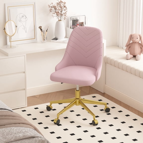 Javlergo Office Desk Chair, Modern Swivel Makeup Chair, Rolling Adjustable Height Computer Chair for Home, Office, Pink