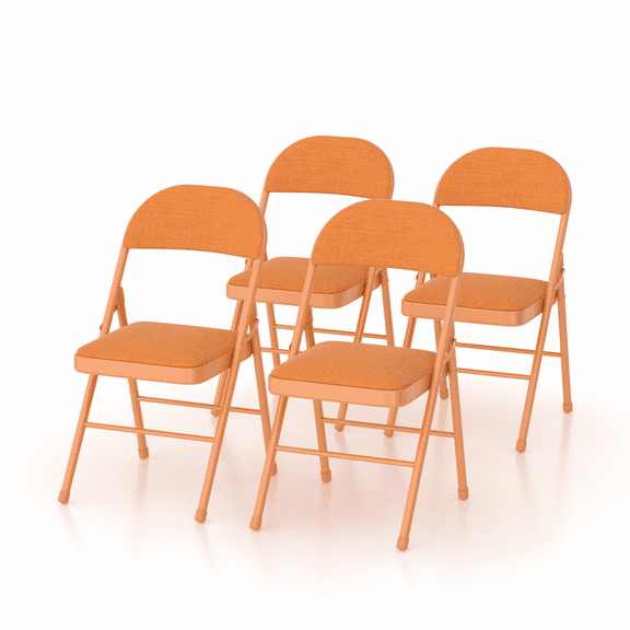 Javlergo Set of 4 Folding Chairs with Padded Cushion and Back, Fabric Upholstered Dining Chair Set with Metal Frame for Home, Office, Indoor, Outdoor Events, Orange