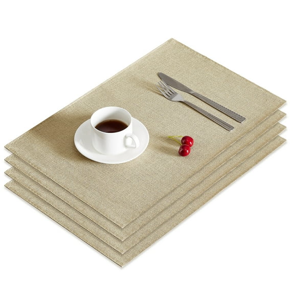 Javlergo Set of 4 Placemats, Washable Woven Table Runners, Non-Slip Durable Heat-Resistant Stain Resistant Placemats for Dining Table, Kitchen Table, 18" x 12", Beige
