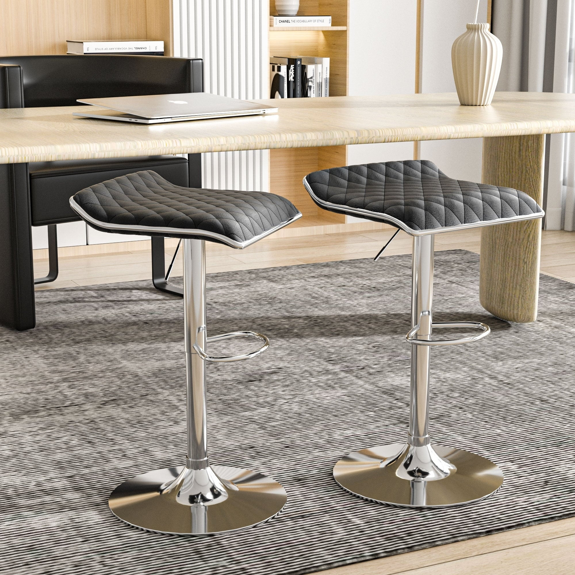 Javlergo Set of 2 Bar Stools Adjustable Swivel Counter Height Bar Chair with Footrest Black ...