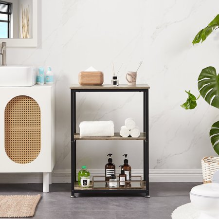 Javlergo Set of 2 End Side Table with 3-Tier Storage Shelf Grey