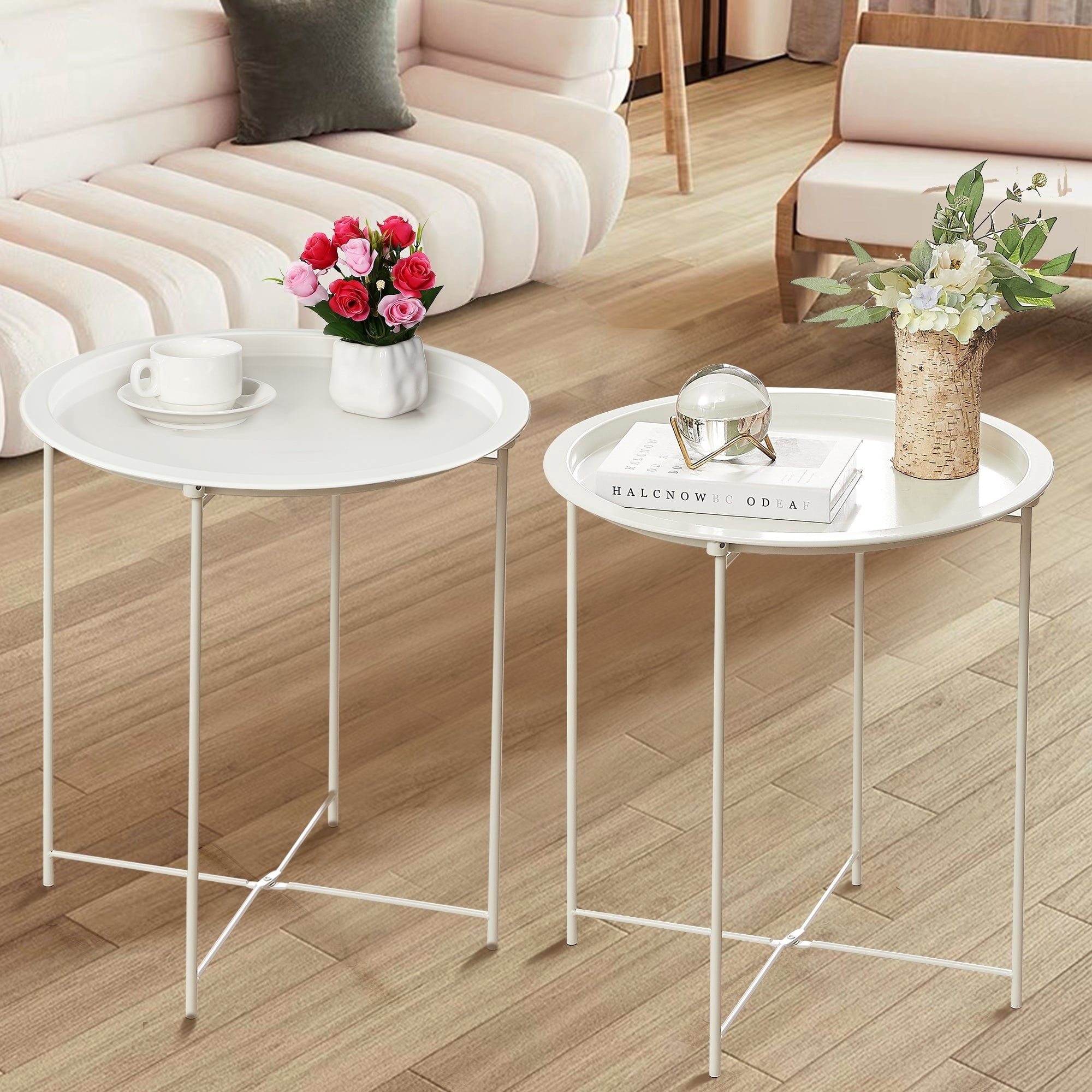 Rounded Tv Table Javlergo Set of 2 Folding Round TV Tray Tables, Small Round Steel Side ...
