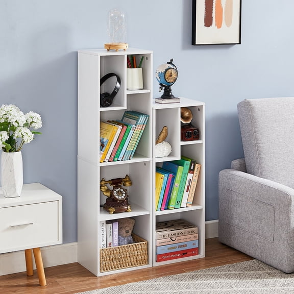 Javlergo Set of 2 Wood Bookcase, 9 Cubes Storage Display Shelf, Free Standing Bookshelf for Living Room, Bedroom, Kids Room, Office, White