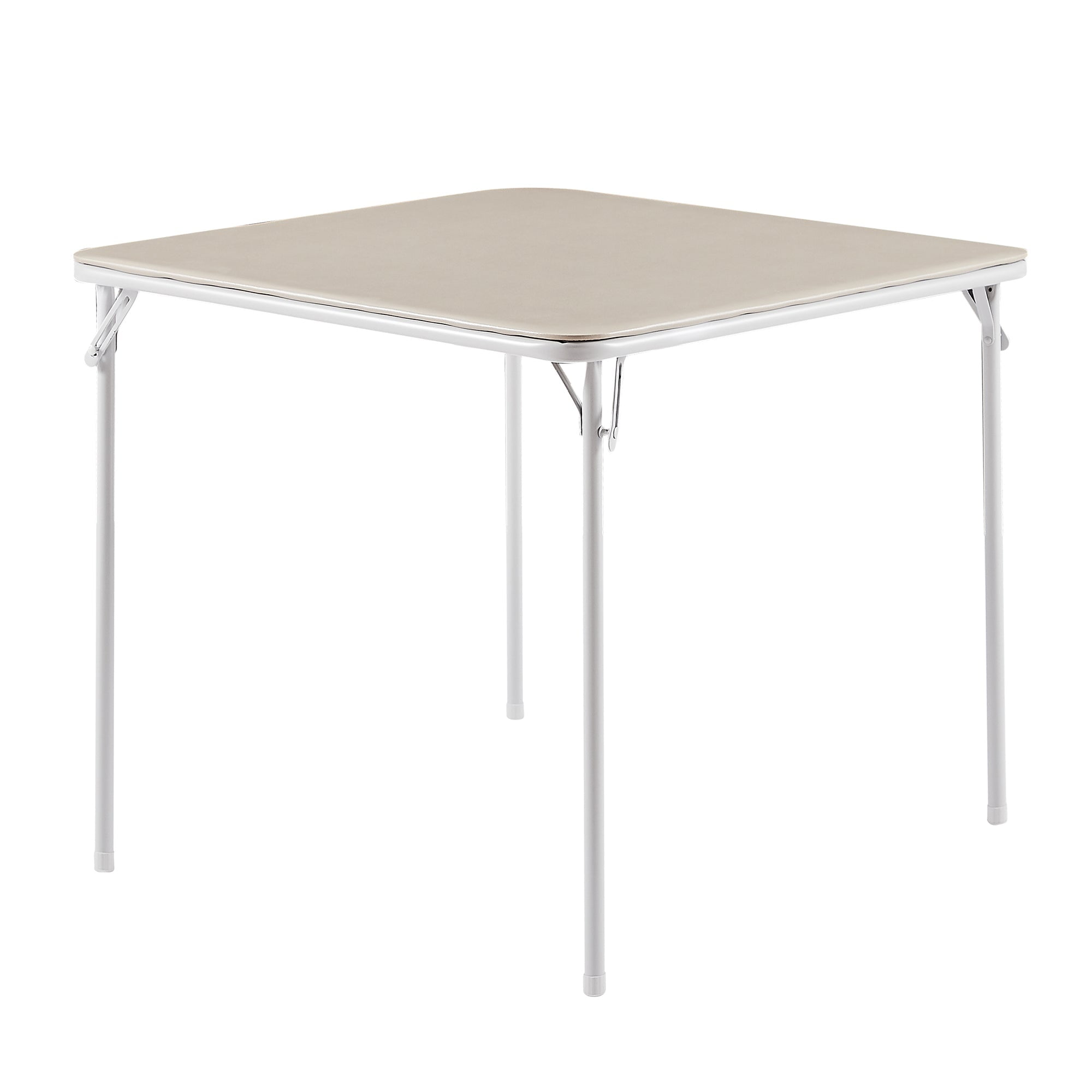 Beige Metal Square Folding Card Table with Collapsible Legs