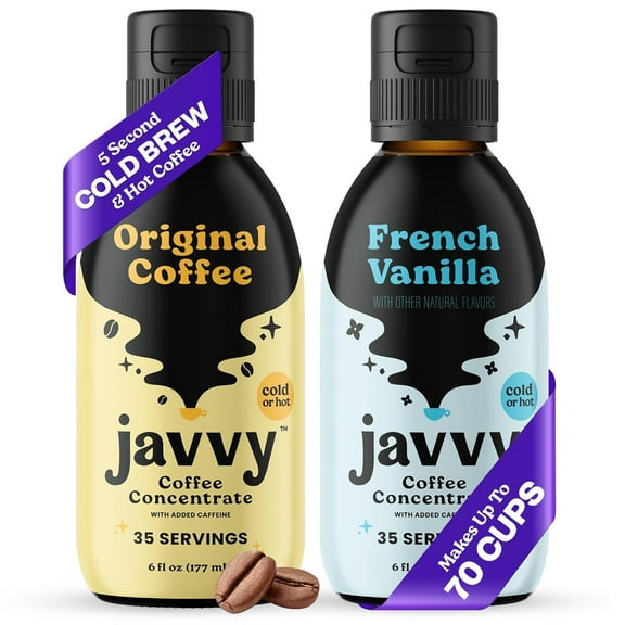 Javvy Coffee Concentrate Bundle, 2 Flavor Original & French Vanilla Coffee Variety Pack, Ice & Cold Coffee Drinks in Seconds, Coffee gifts, 12 ounces