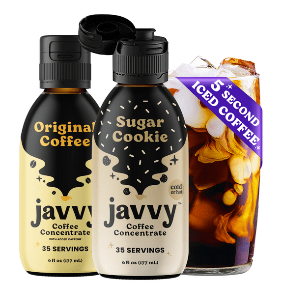 Javvy Coffee Concentrate Bundle - Cold Brew Coffee, Perfect for Instant Iced Coffee, Cold Brewed Coffee and Hot Coffee -Original & Sugar Cookie