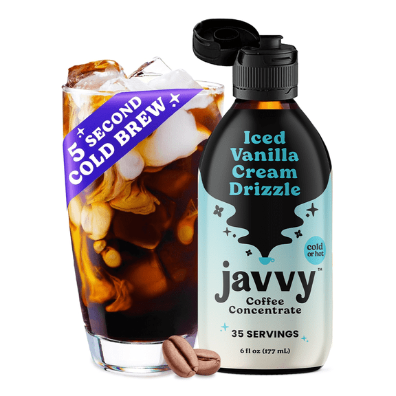 Javvy Coffee Concentrate - Cold Brew Coffee, Perfect for Instant Iced Coffee, Cold Brewed Coffee and Hot Coffee, 35 Servings - Iced Vanilla Cream Drizzle