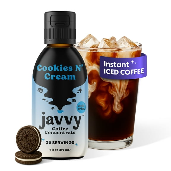 Javvy Coffee Concentrate - Cold Brew Coffee, Perfect for Instant Iced Coffee, Cold Brewed Coffee and Hot Coffee, 35 Servings - Cookies N Cream