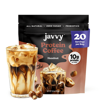 Javvy Hazelnut Protein Coffee - Premium Whey Protein & Instant Iced Coffee - Zero Artificial Flavors & Sweetners, 20 servings