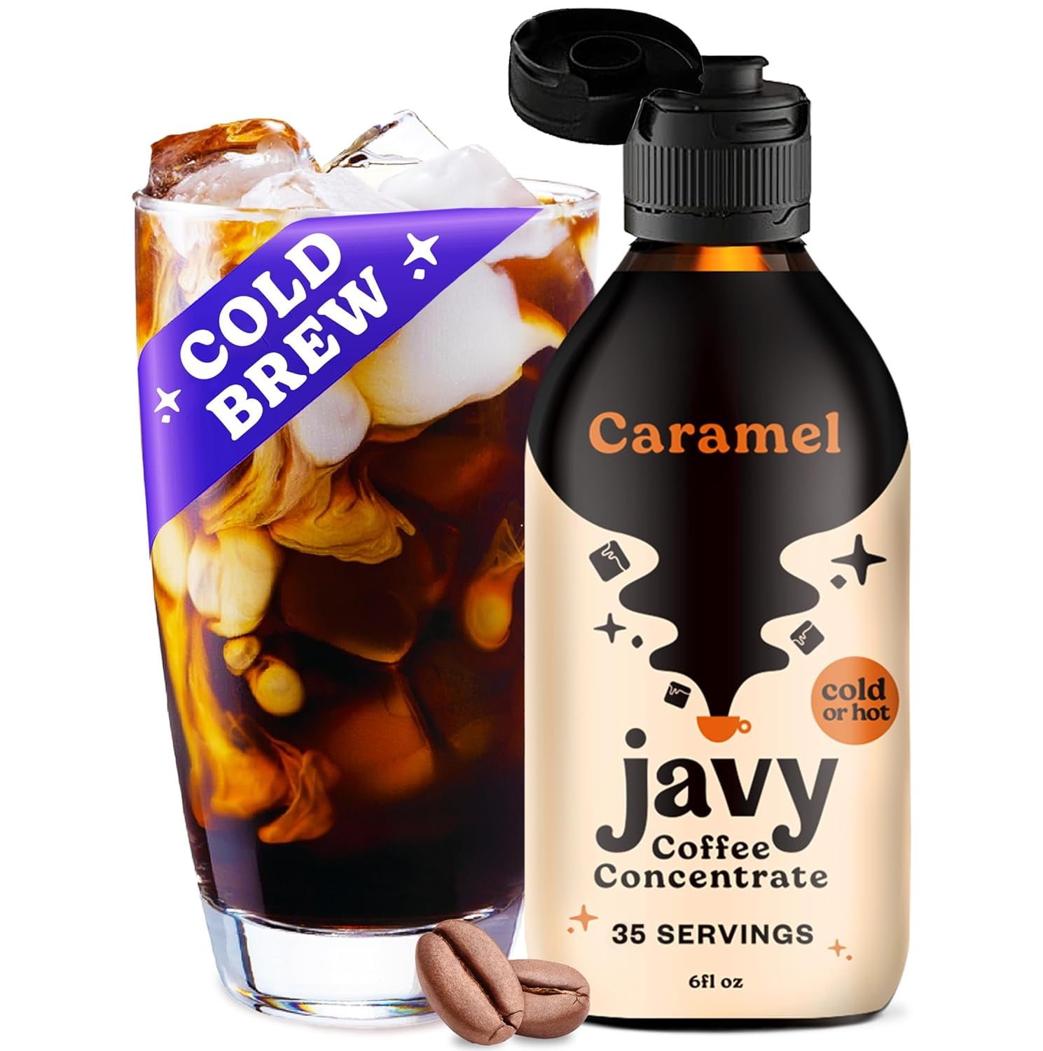 Javy Coffee Caramel Concentrate Liquid, Instant Iced & Hot Brewed Coffee,  Makes 35 Cups, Low Acid Cold Brew, Medium Roast Arabica, Unsweetened &  Sugar-Free 