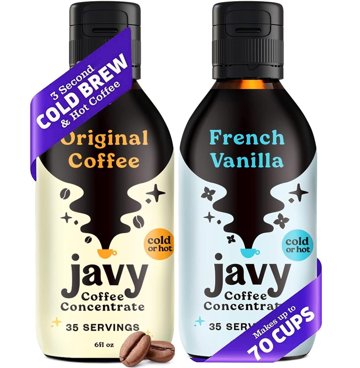 Javvy Coffee Concentrate Bundle, 2 Flavor Original & French Vanilla Coffee Variety Pack, Ice & Cold Coffee Drinks in Seconds, Coffee gifts, 12 ounces Javvy Coffee Concentrate Bundle, 2 Flavor Original & French Vanilla Coffee Variety Pack, Ice & Cold Coffee Drinks in Seconds, Coffee gifts, 12 ounces