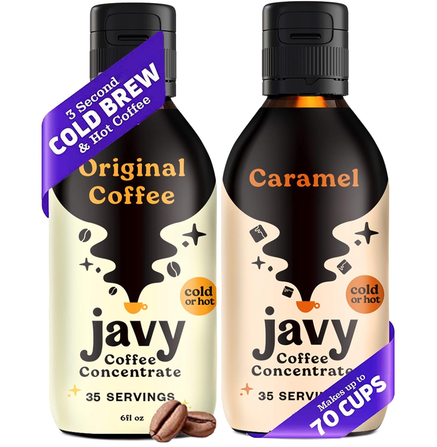 Javy Cold Brew Coffee Concentrate Bundle, 2 Flavor Original & Caramel Coffee Variety Pack, Ice