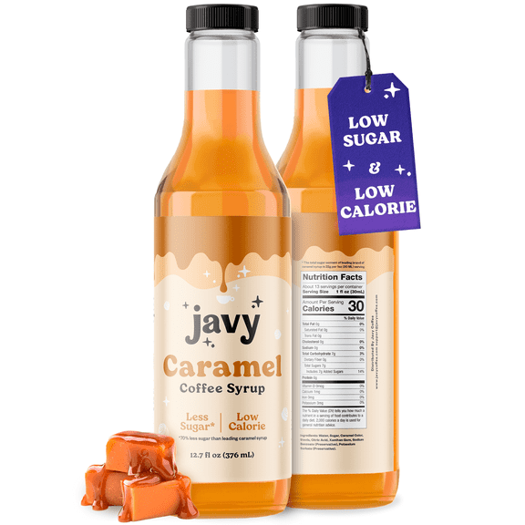Javy Premium Caramel Coffee Syrup, Low Calorie Low Sugar, Coffee Flavoring Syrup, Coffee Bar Accessories. Great for Flavoring All Types of Drinks
