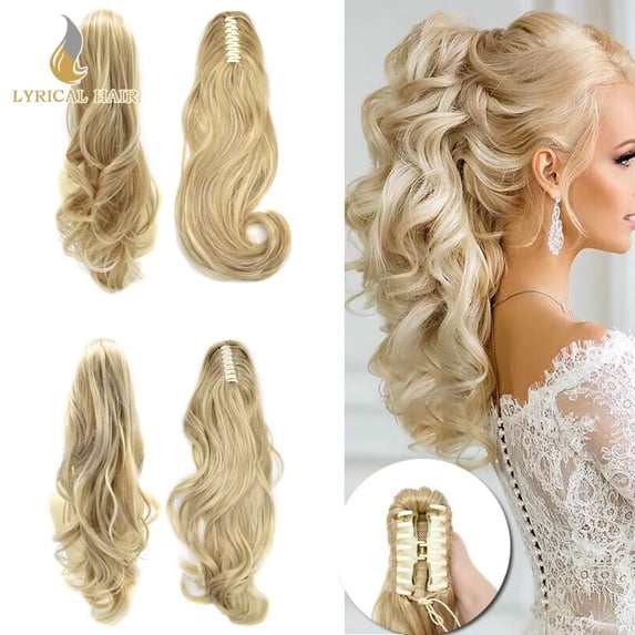 Jaw Claw Ponytail Thick Clip In Ponytails Hair Piece Hair Extension As Human Hair R24H613# Pale Golden Blonde&Light Bleach Blonde