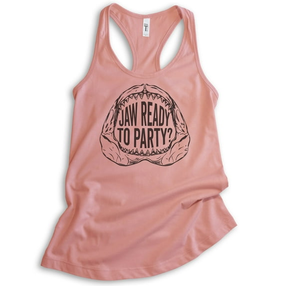 Jaw Ready To Party Tank Top, Ladies Racerback Tank Top, Shark Tank, Pun Tank, Party Tank, Shark Jaw Tank, Desert Pink, XX-Large