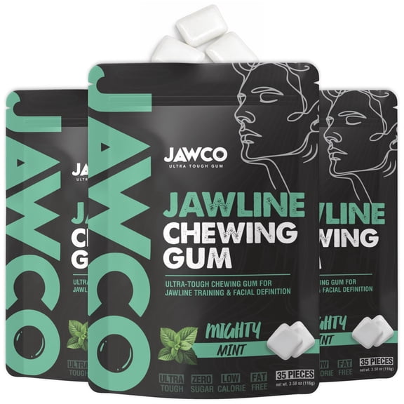 JAWCO Ultra-Tough Jawline Chewing Gum | Mighty Mint Facial Fitness Hard Gum | 3-PACK