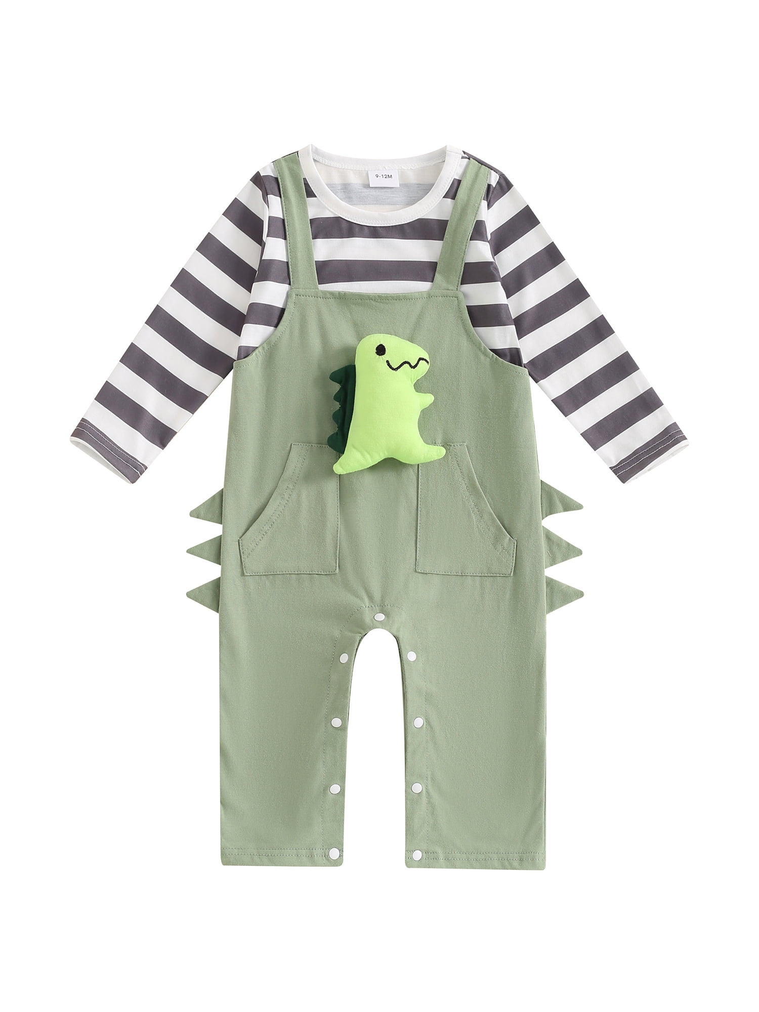 Jaweiwi Baby Girls Boys Romper Stripe Print Dinosaur Fake Two